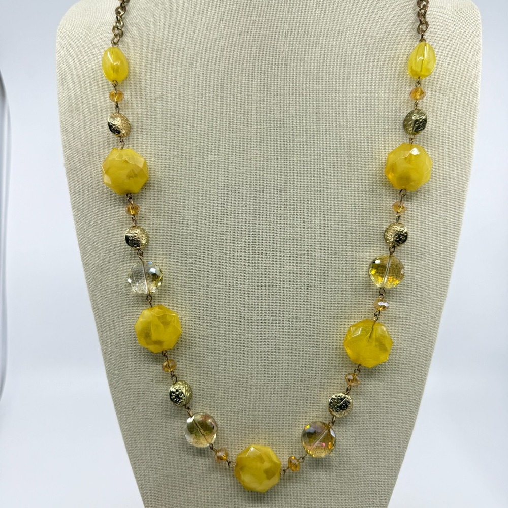 Yellow Beaded Statement Necklace Cottagecore Boho Festival Layering Gift Idea